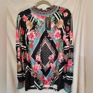 Ladmous Casual Autumn Floral Flower Print Shirt Size Large
